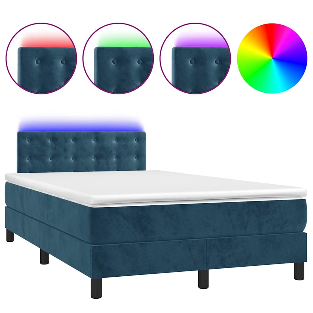 vidaXL Κρεβάτι Boxspring με Στρώμα & LED Σκ. Μπλε 120x190εκ. Βελούδινο