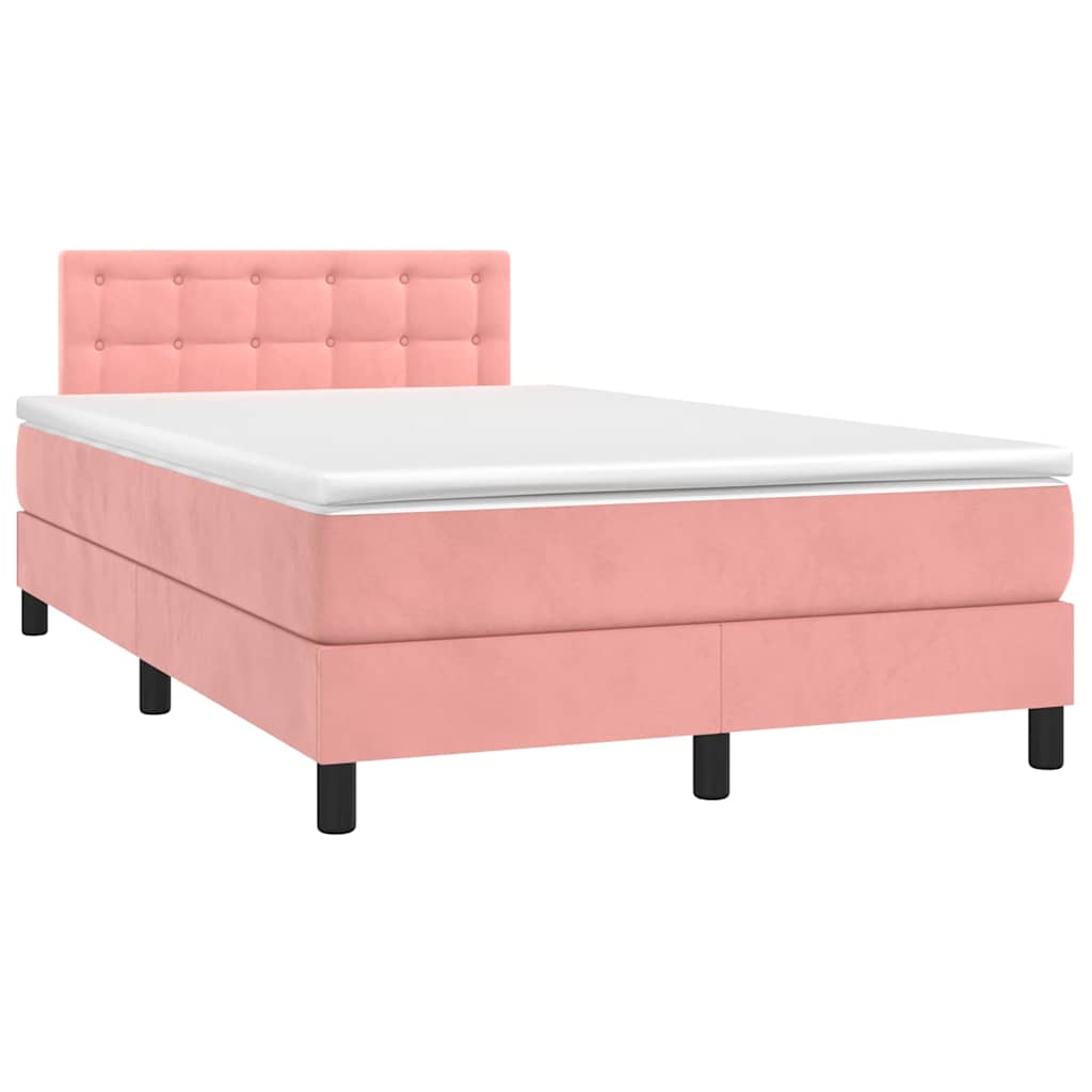vidaXL Κρεβάτι Boxspring με Στρώμα & LED Ροζ 120x190 εκ. Βελούδινο