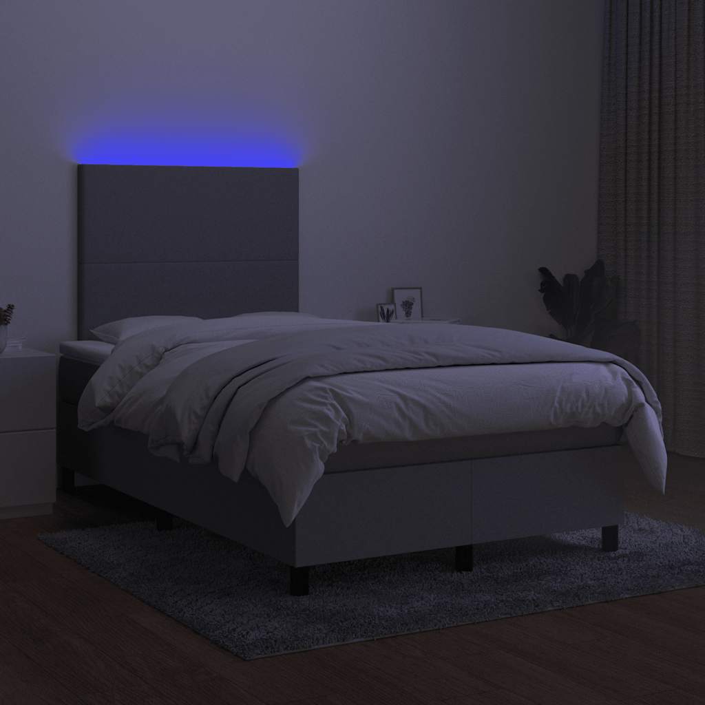 vidaXL Κρεβάτι Boxspring με Στρώμα & LED Αν.Γκρι 120x190εκ. Υφασμάτινο