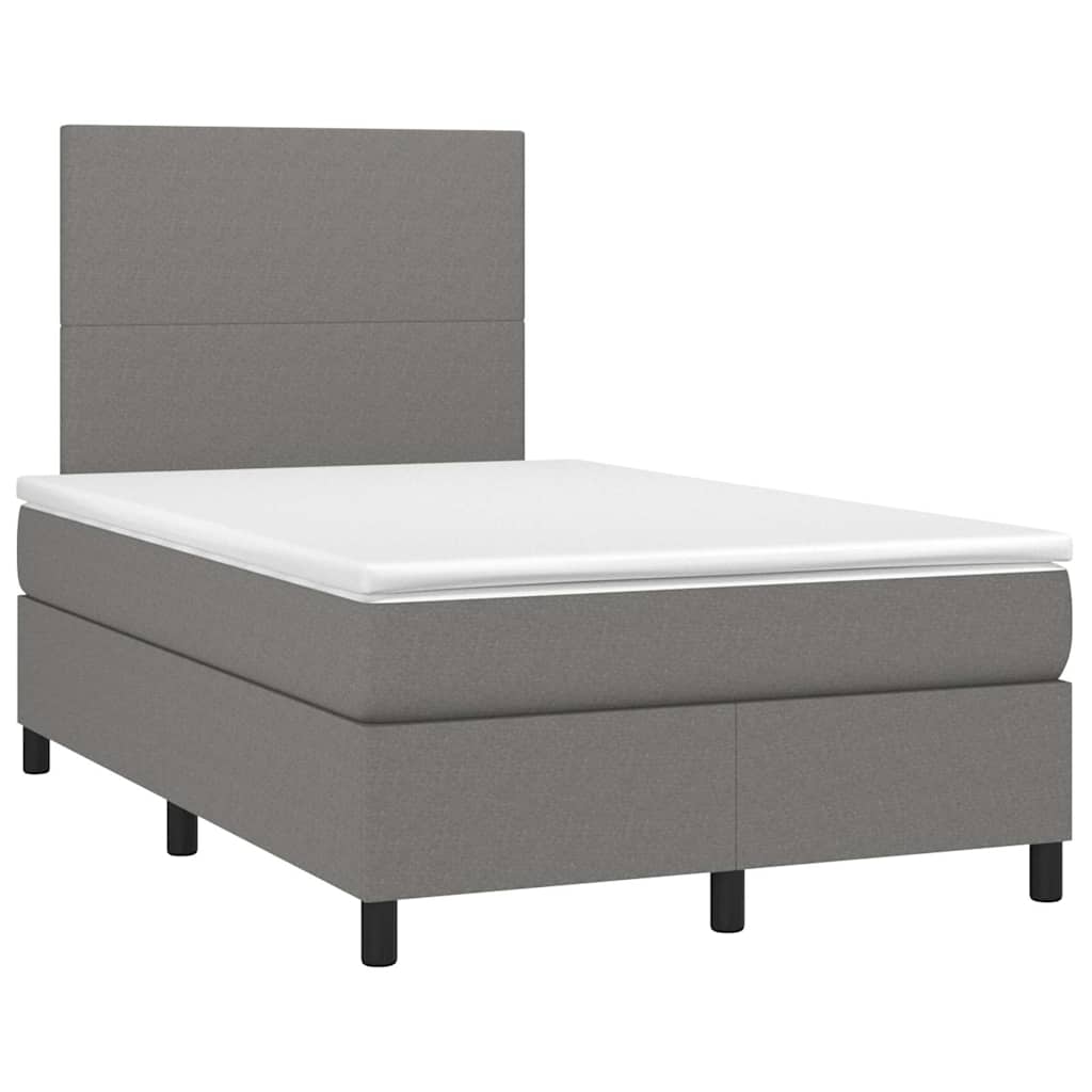 vidaXL Κρεβάτι Boxspring με Στρώμα & LED Σκ.Γκρι 120x190εκ. Υφασμάτινο