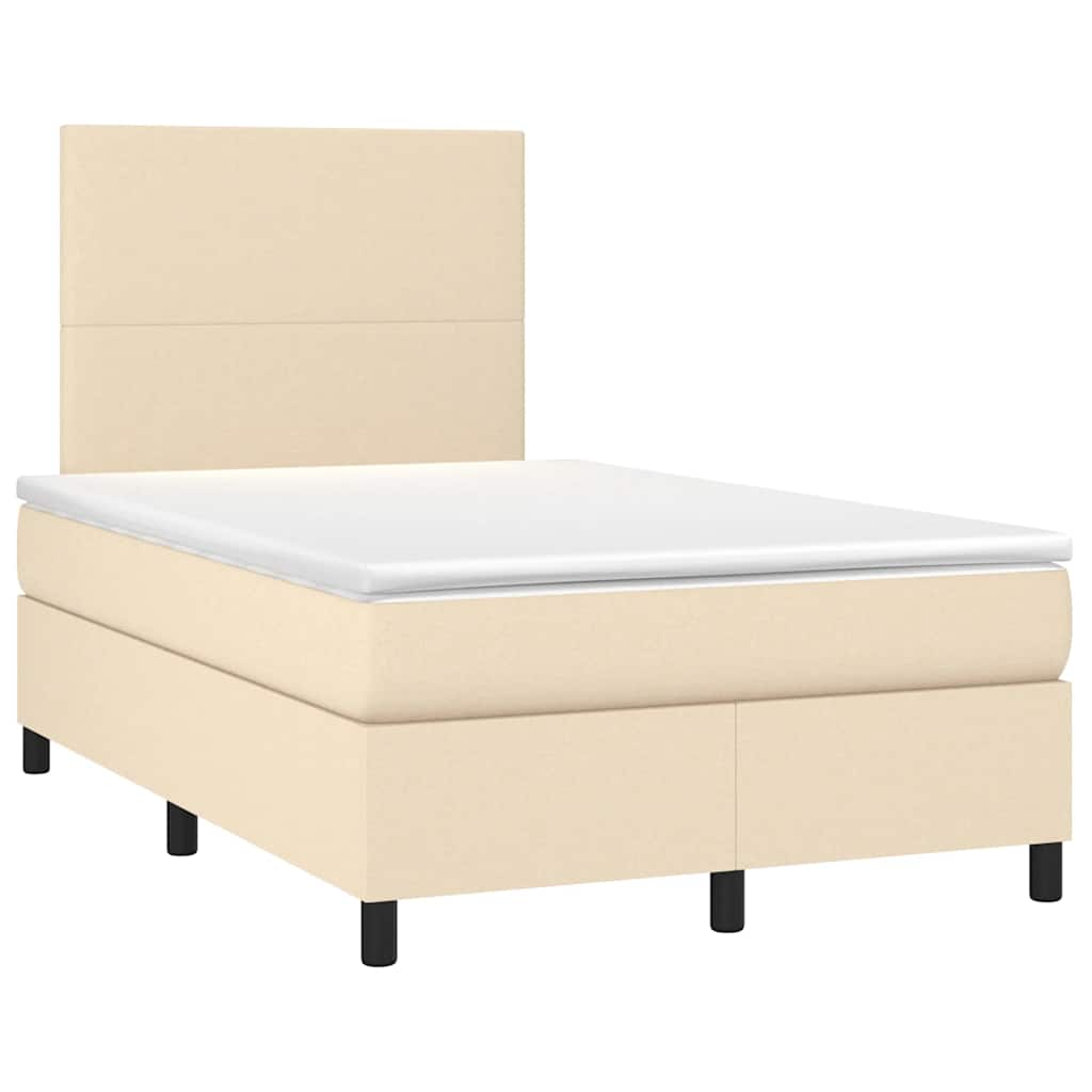 vidaXL Κρεβάτι Boxspring με Στρώμα & LED Κρεμ 120x190 εκ. Υφασμάτινο