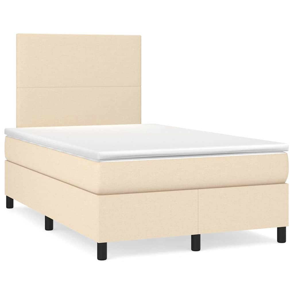 vidaXL Κρεβάτι Boxspring με Στρώμα & LED Κρεμ 120x190 εκ. Υφασμάτινο