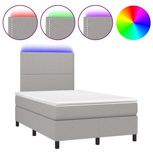 vidaXL Κρεβάτι Boxspring με Στρώμα & LED Αν.Γκρι 120x190εκ. Υφασμάτινο