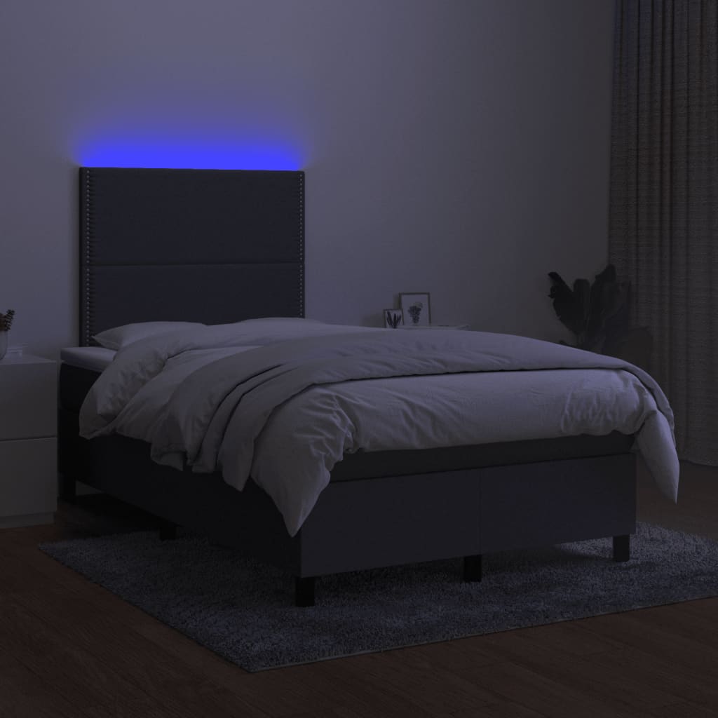 vidaXL Κρεβάτι Boxspring με Στρώμα & LED Σκ.Γκρι 120x190εκ. Υφασμάτινο
