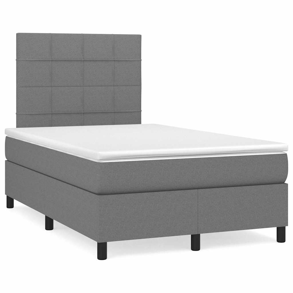 vidaXL Κρεβάτι Boxspring με Στρώμα & LED Σκ.Γκρι 120x190εκ. Υφασμάτινο
