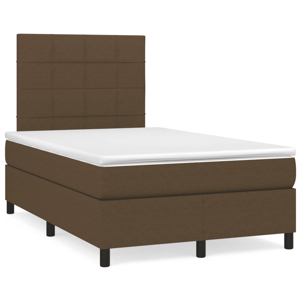 vidaXL Κρεβάτι Boxspring με Στρώμα & LED Σκ.Καφέ 120x190εκ. Υφασμάτινο