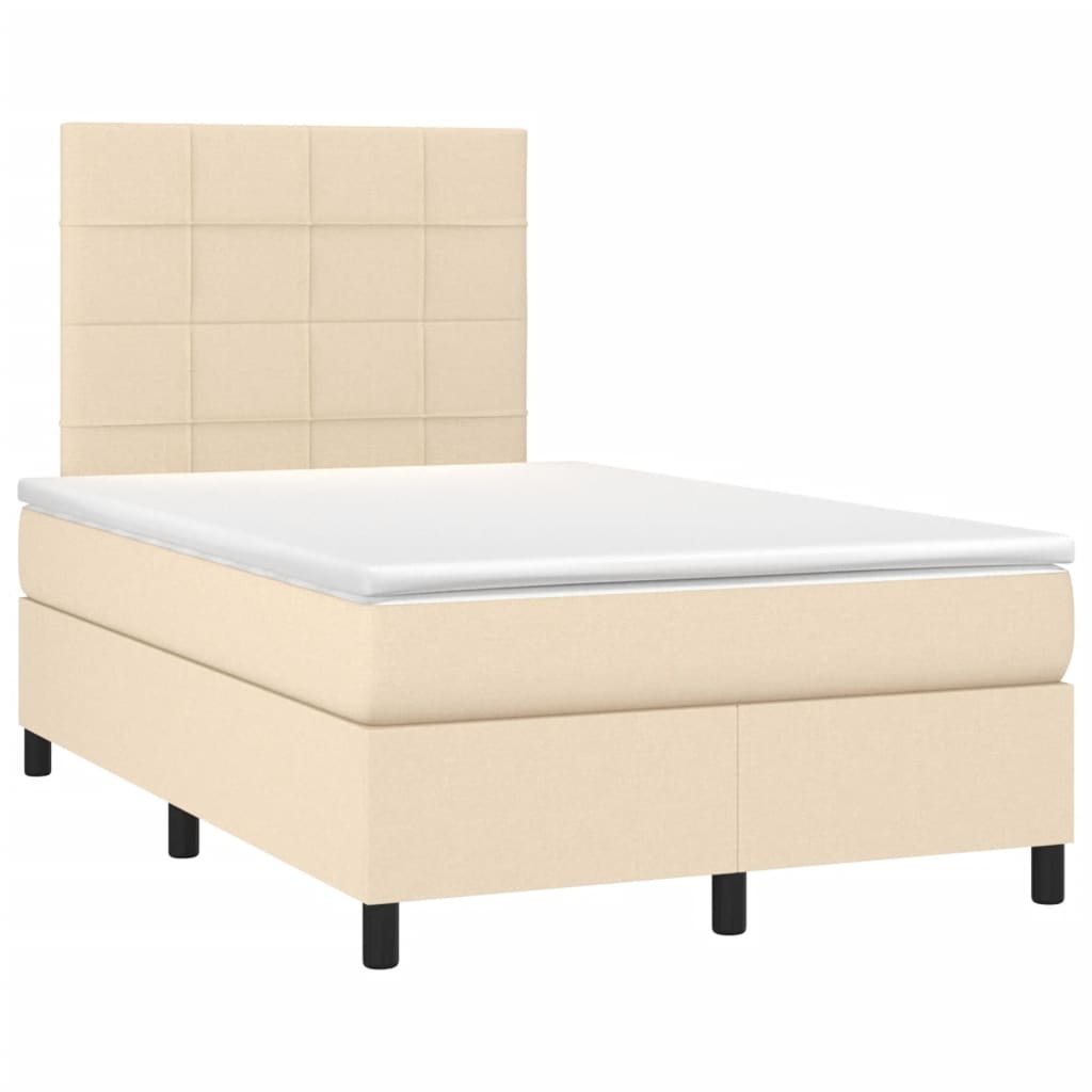 vidaXL Κρεβάτι Boxspring με Στρώμα & LED Κρεμ 120x190 εκ. Υφασμάτινο