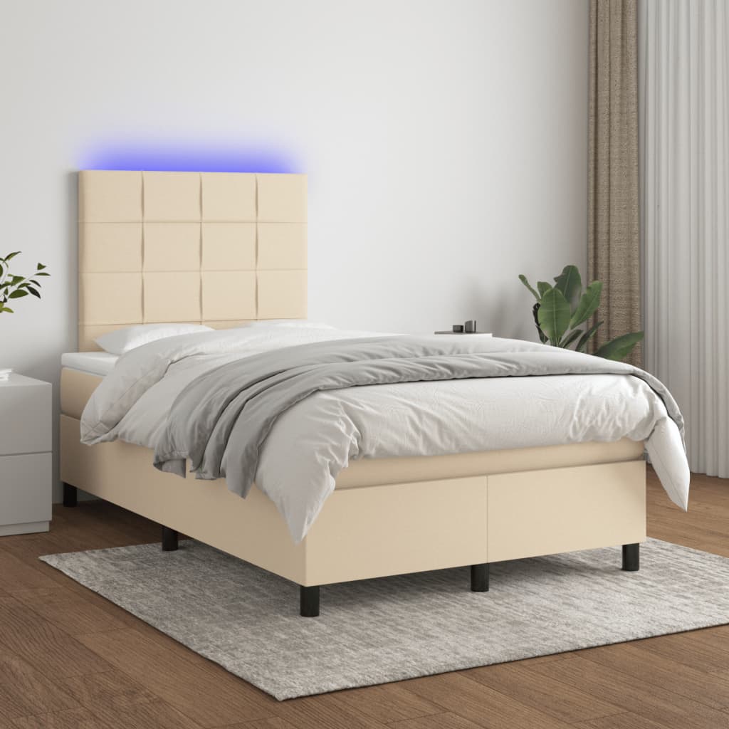 vidaXL Κρεβάτι Boxspring με Στρώμα & LED Κρεμ 120x190 εκ. Υφασμάτινο