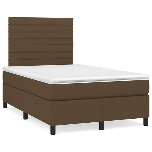vidaXL Κρεβάτι Boxspring με Στρώμα & LED Σκ.Καφέ 120x190εκ. Υφασμάτινο