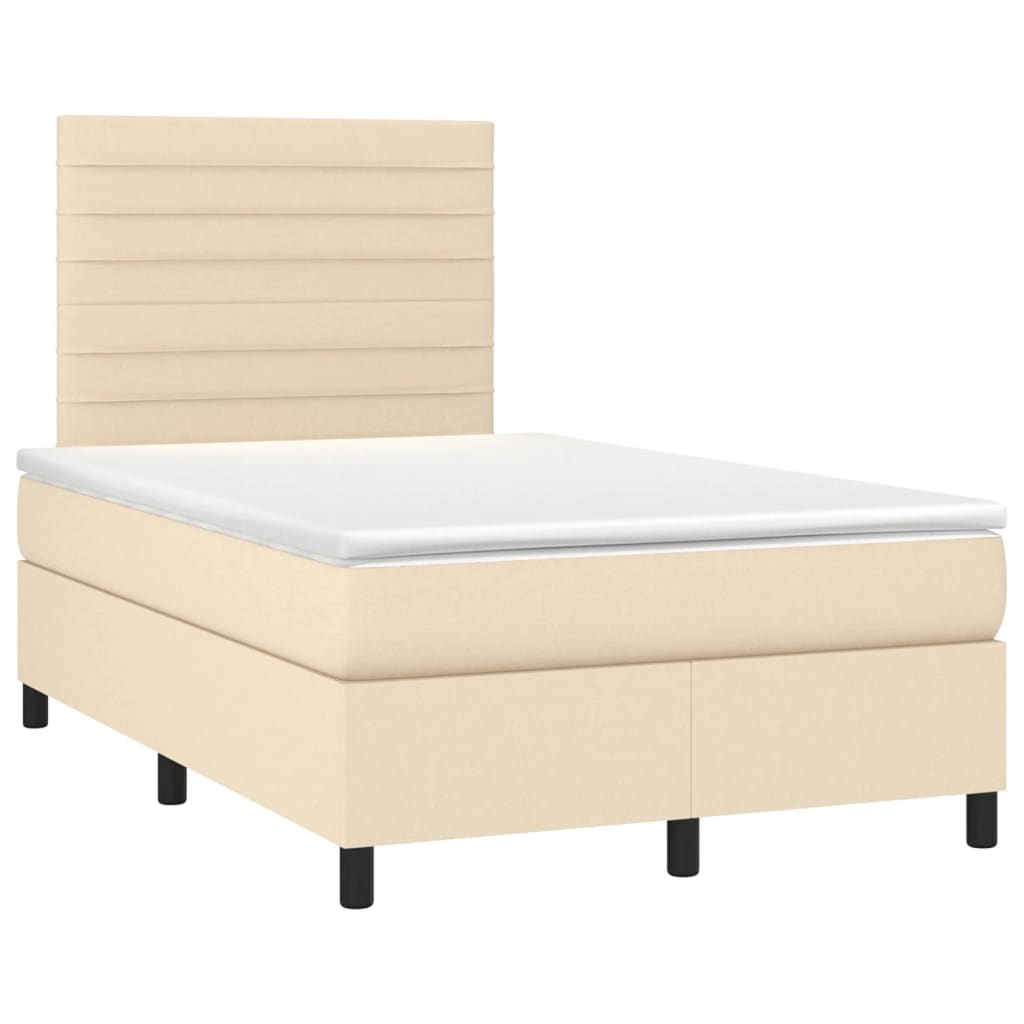 vidaXL Κρεβάτι Boxspring με Στρώμα & LED Κρεμ 120x190 εκ. Υφασμάτινο