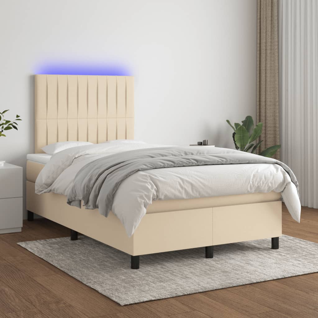 vidaXL Κρεβάτι Boxspring με Στρώμα & LED Κρεμ 120x190 εκ. Υφασμάτινο