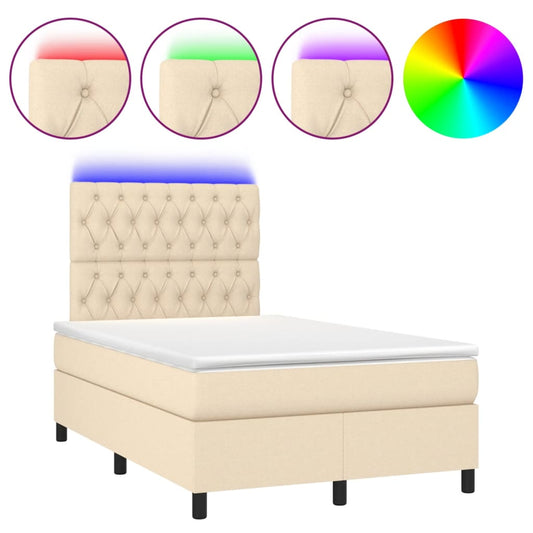 vidaXL Κρεβάτι Boxspring με Στρώμα & LED Κρεμ 120x190 εκ. Υφασμάτινο