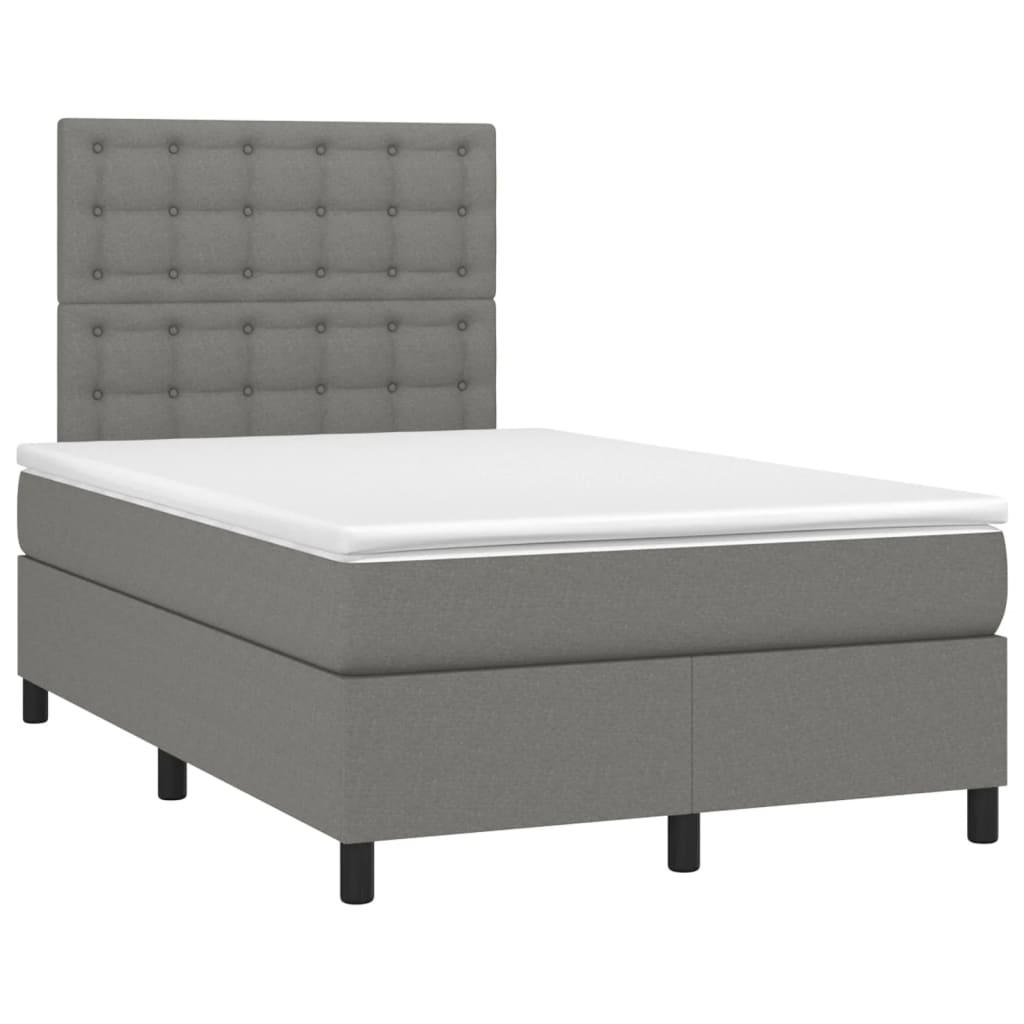 vidaXL Κρεβάτι Boxspring με Στρώμα & LED Σκ.Γκρι 120x190εκ. Υφασμάτινο
