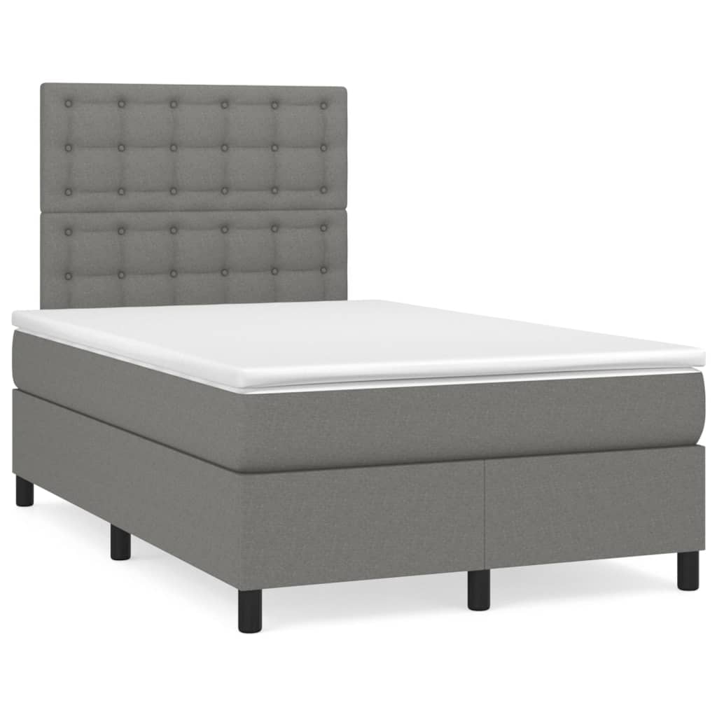 vidaXL Κρεβάτι Boxspring με Στρώμα & LED Σκ.Γκρι 120x190εκ. Υφασμάτινο