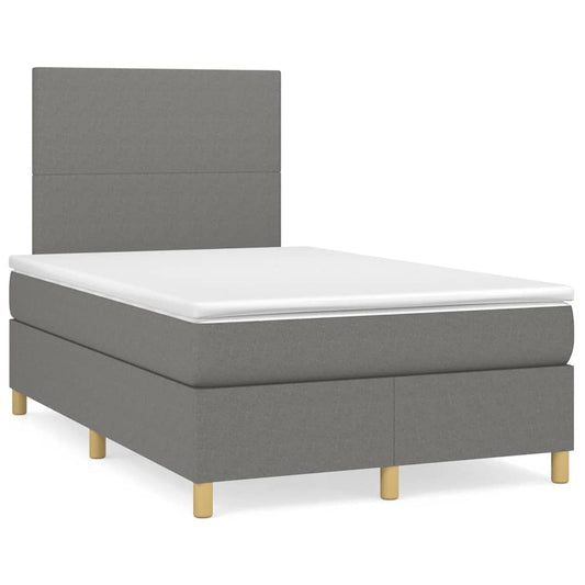 vidaXL Κρεβάτι Boxspring με Στρώμα & LED Σκ.Γκρι 120x190εκ. Υφασμάτινο