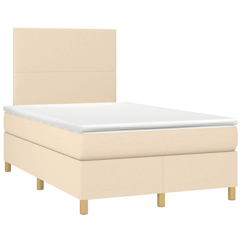 vidaXL Κρεβάτι Boxspring με Στρώμα & LED Κρεμ 120x190 εκ. Υφασμάτινο