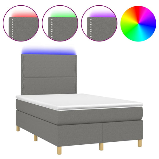 vidaXL Κρεβάτι Boxspring με Στρώμα & LED Σκ.Γκρι 120x190εκ. Υφασμάτινο