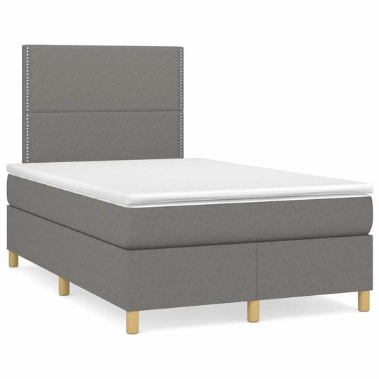 vidaXL Κρεβάτι Boxspring με Στρώμα & LED Σκ.Γκρι 120x190εκ. Υφασμάτινο