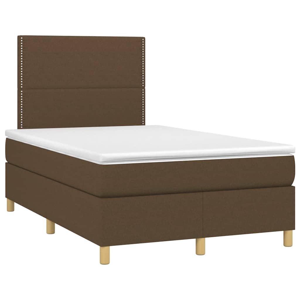 vidaXL Κρεβάτι Boxspring με Στρώμα & LED Σκ.Καφέ 120x190εκ. Υφασμάτινο