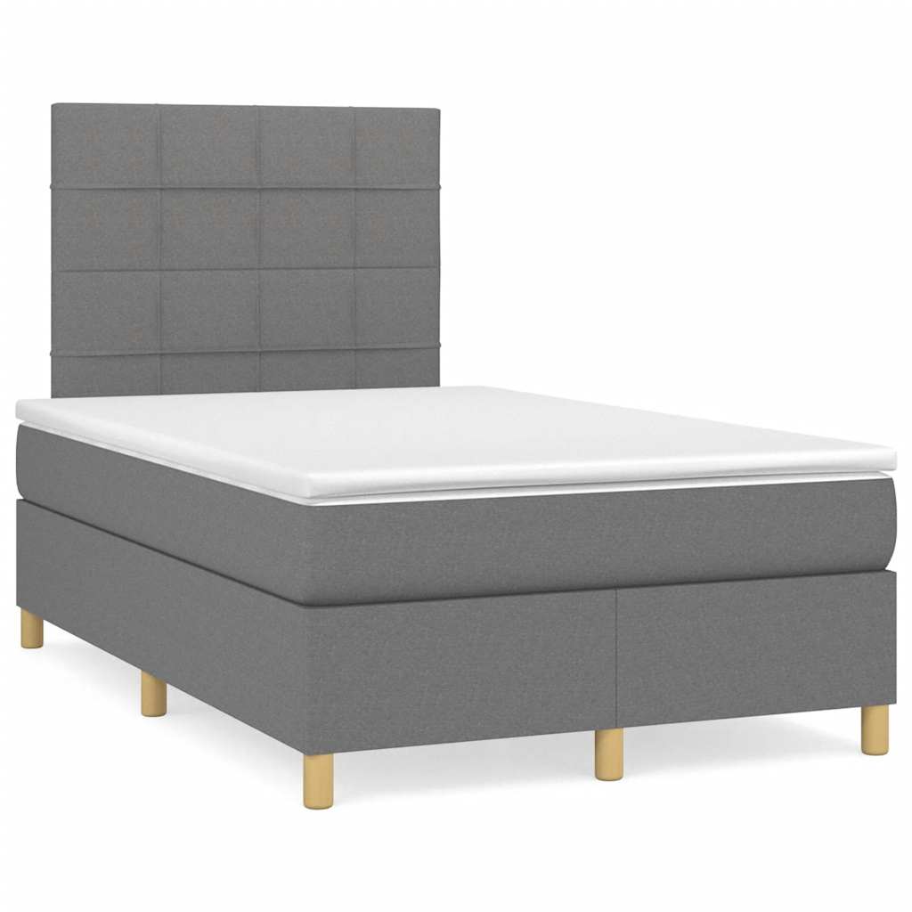 vidaXL Κρεβάτι Boxspring με Στρώμα & LED Σκ.Γκρι 120x190εκ. Υφασμάτινο