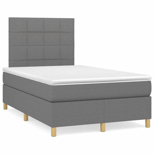 vidaXL Κρεβάτι Boxspring με Στρώμα & LED Σκ.Γκρι 120x190εκ. Υφασμάτινο