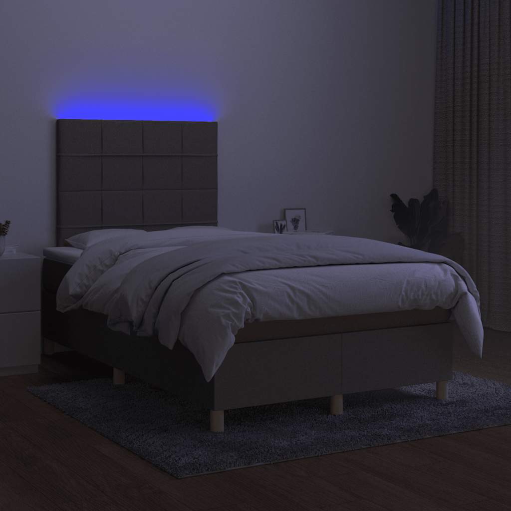 vidaXL Κρεβάτι Boxspring με Στρώμα & LED Taupe 120x190 εκ. Υφασμάτινο