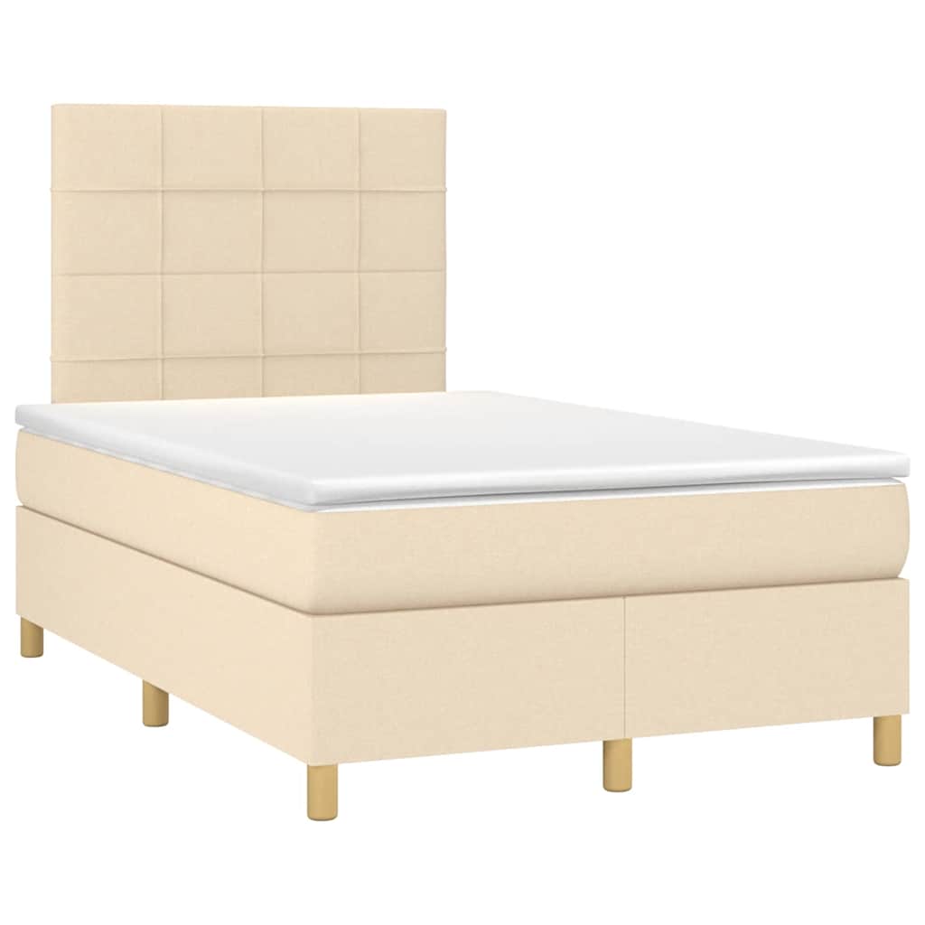 vidaXL Κρεβάτι Boxspring με Στρώμα & LED Κρεμ 120x190 εκ. Υφασμάτινο