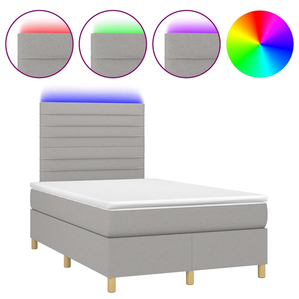 vidaXL Κρεβάτι Boxspring με Στρώμα & LED Αν.Γκρι 120x190εκ. Υφασμάτινο