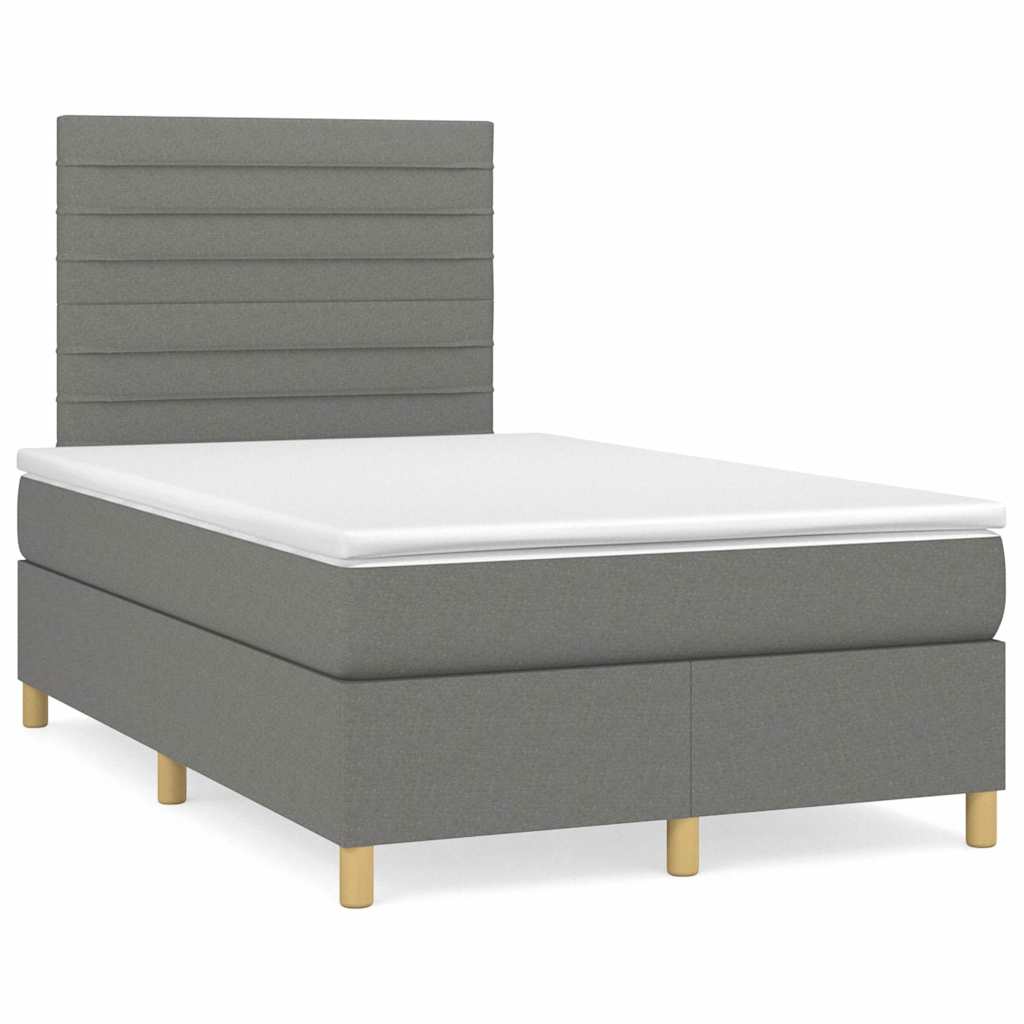 vidaXL Κρεβάτι Boxspring με Στρώμα & LED Σκ.Γκρι 120x190εκ. Υφασμάτινο
