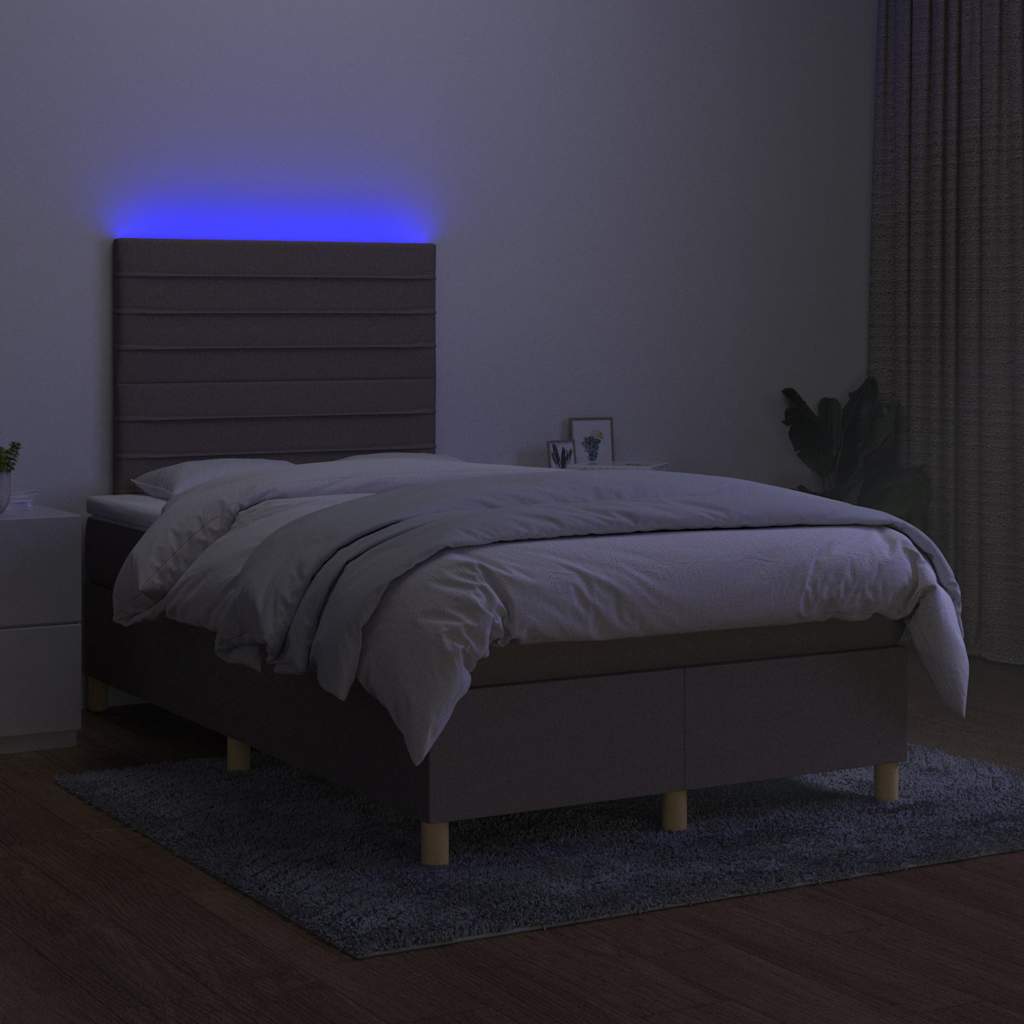 vidaXL Κρεβάτι Boxspring με Στρώμα & LED Taupe 120x190 εκ. Υφασμάτινο