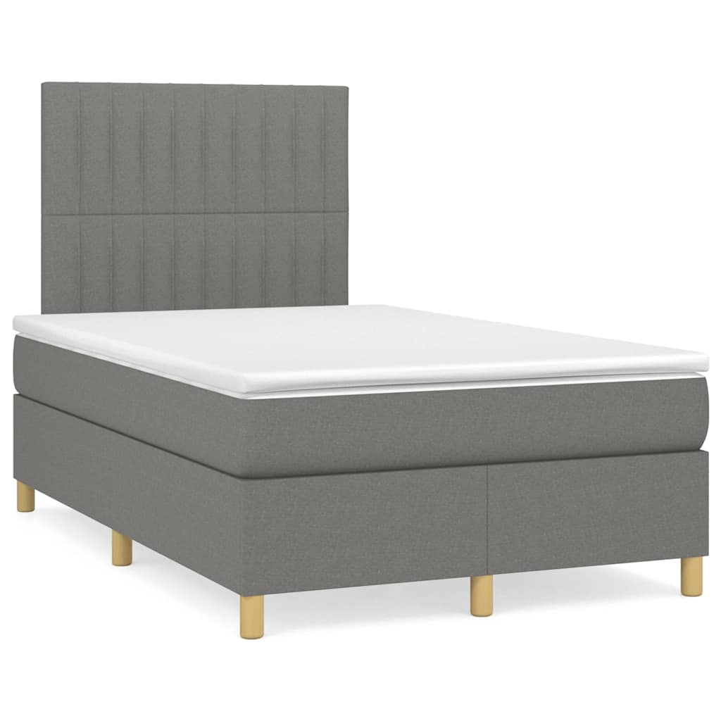 vidaXL Κρεβάτι Boxspring με Στρώμα & LED Σκ.Γκρι 120x190εκ. Υφασμάτινο