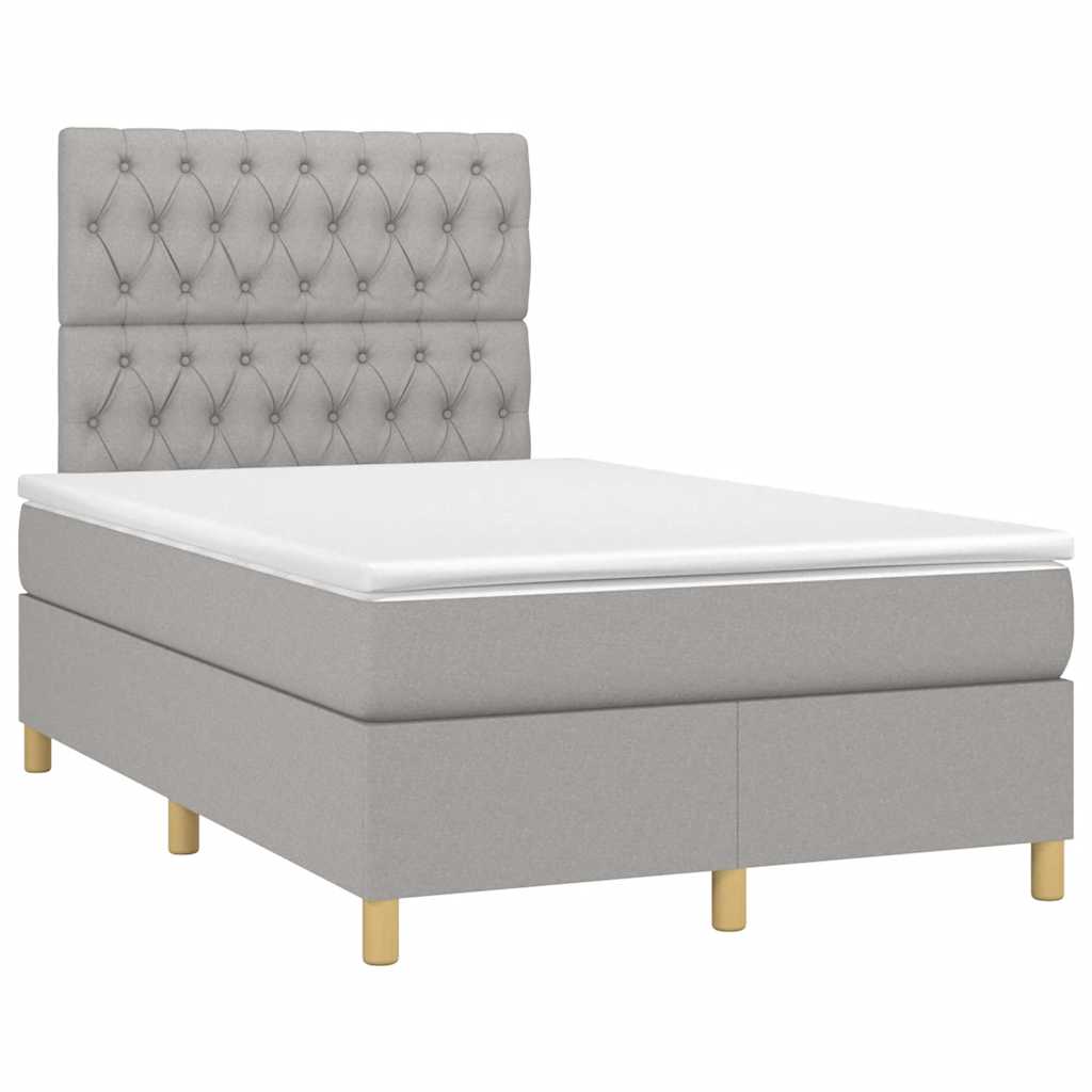 vidaXL Κρεβάτι Boxspring με Στρώμα & LED Αν.Γκρι 120x190εκ. Υφασμάτινο