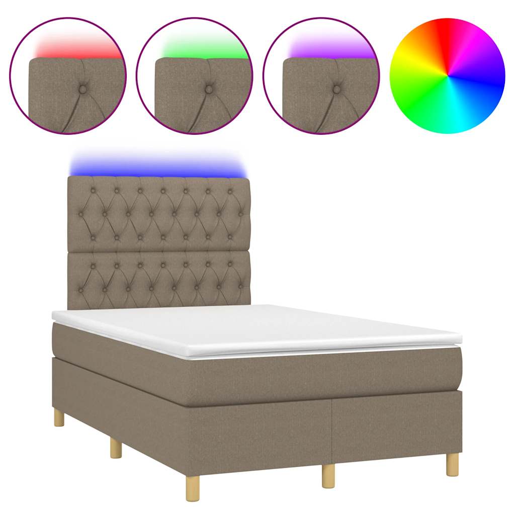 vidaXL Κρεβάτι Boxspring με Στρώμα & LED Taupe 120x190 εκ. Υφασμάτινο
