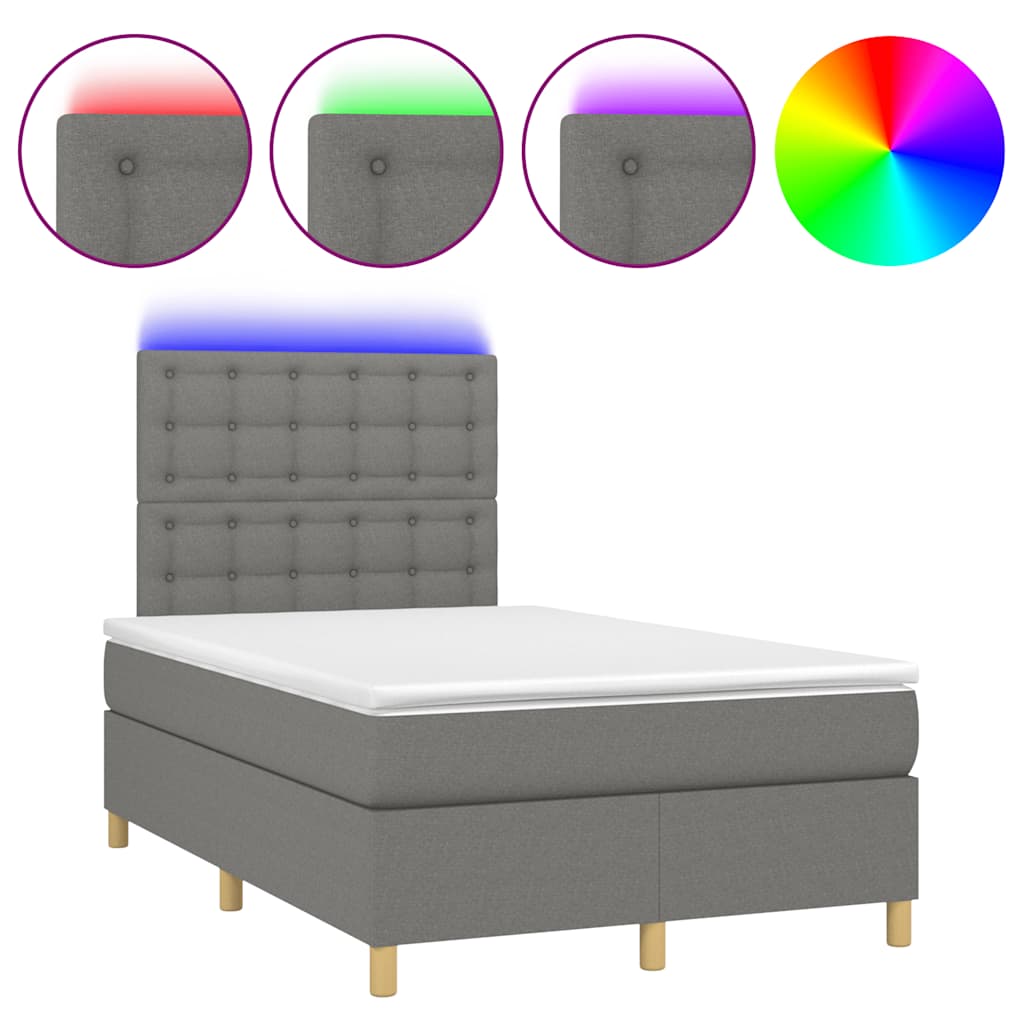 vidaXL Κρεβάτι Boxspring με Στρώμα & LED Σκ.Γκρι 120x190εκ. Υφασμάτινο