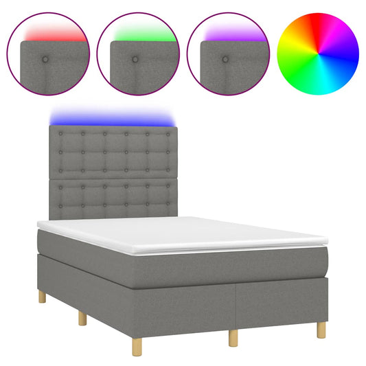 vidaXL Κρεβάτι Boxspring με Στρώμα & LED Σκ.Γκρι 120x190εκ. Υφασμάτινο