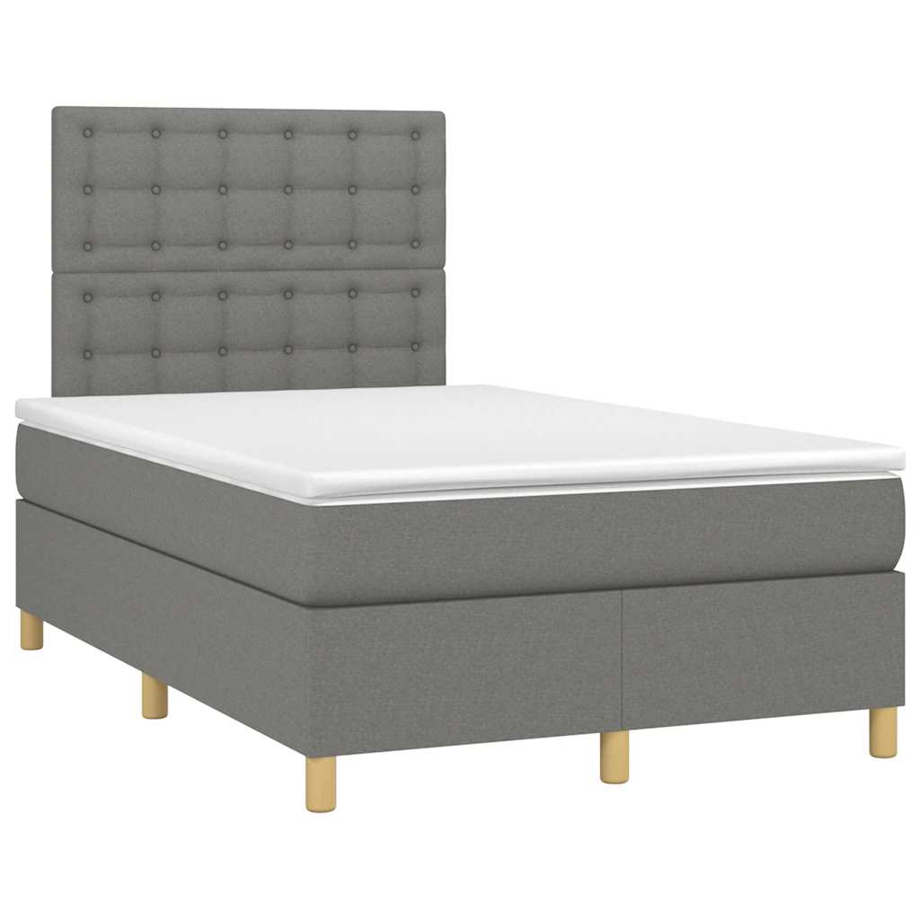vidaXL Κρεβάτι Boxspring με Στρώμα & LED Σκ.Γκρι 120x190εκ. Υφασμάτινο