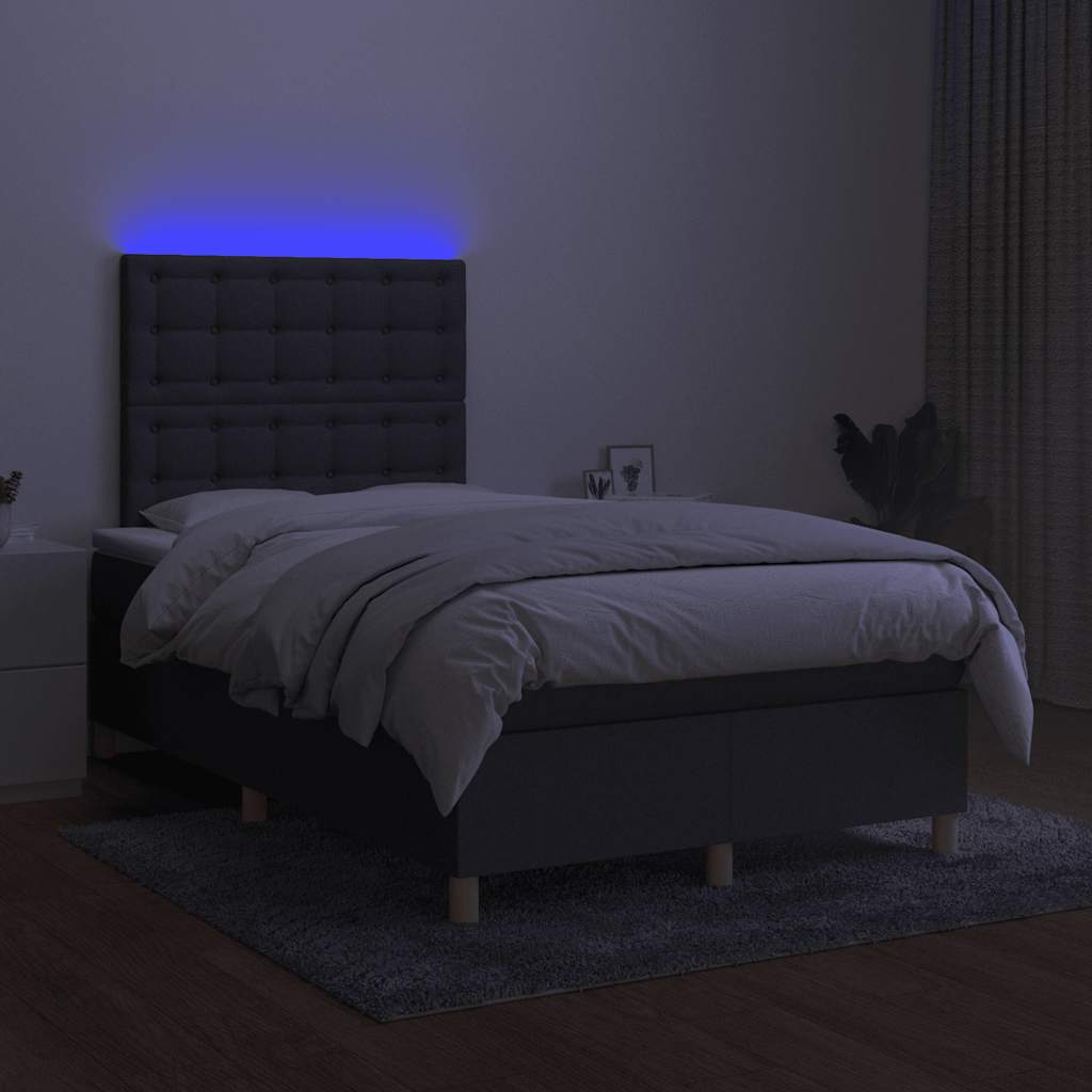 vidaXL Κρεβάτι Boxspring με Στρώμα & LED Σκ.Γκρι 120x190εκ. Υφασμάτινο