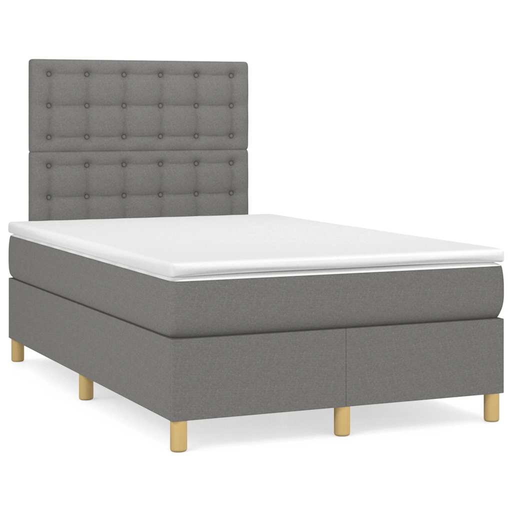 vidaXL Κρεβάτι Boxspring με Στρώμα & LED Σκ.Γκρι 120x190εκ. Υφασμάτινο