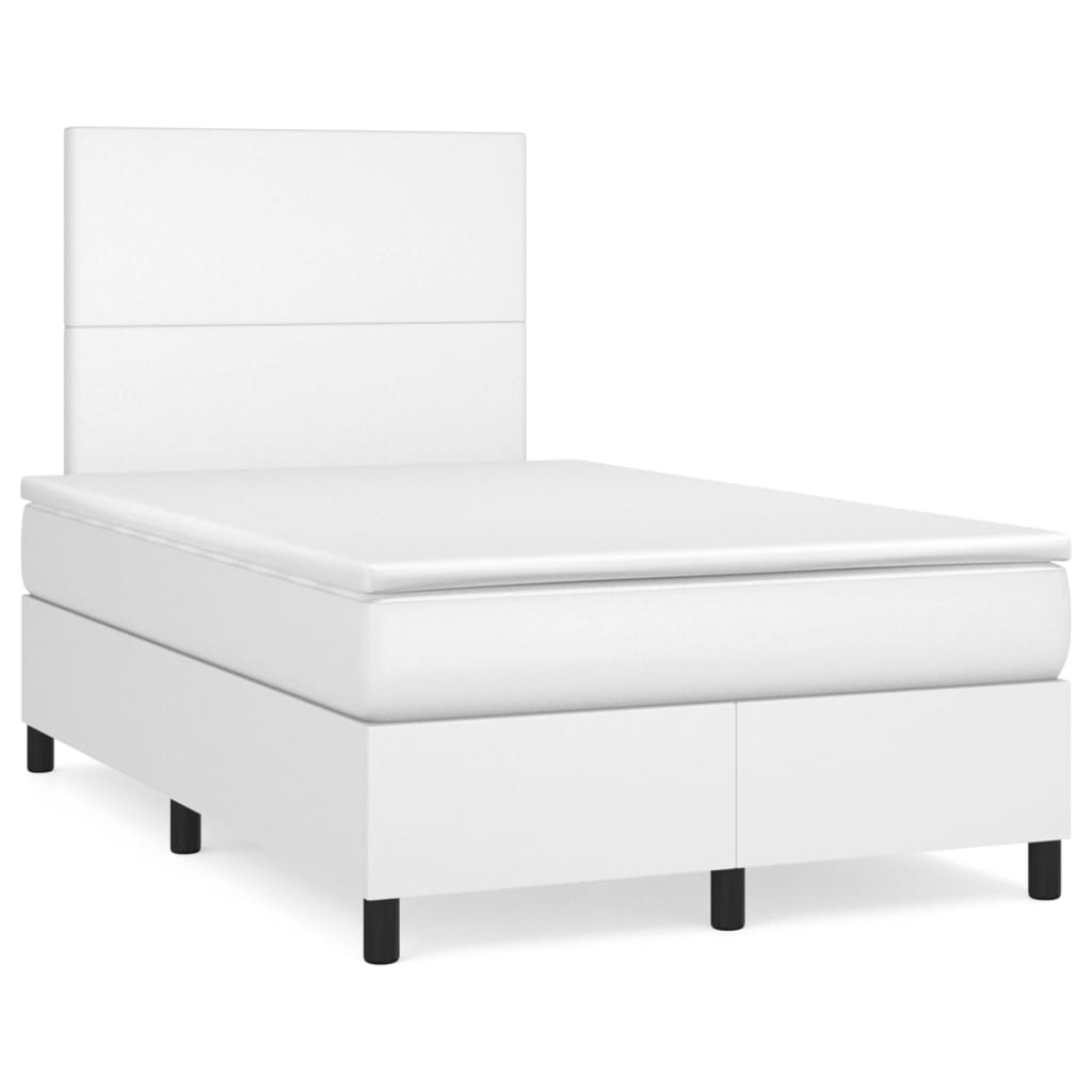vidaXL Κρεβάτι Boxspring με Στρώμα & LED Λευκό 120x190 εκ. Συνθ. Δέρμα
