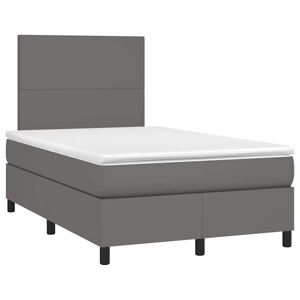 vidaXL Κρεβάτι Boxspring με Στρώμα & LED Γκρι 120x190 εκ. Συνθ. Δέρμα