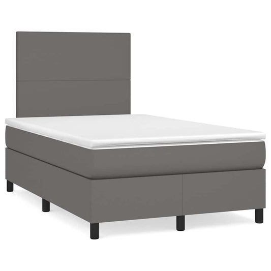 vidaXL Κρεβάτι Boxspring με Στρώμα & LED Γκρι 120x190 εκ. Συνθ. Δέρμα