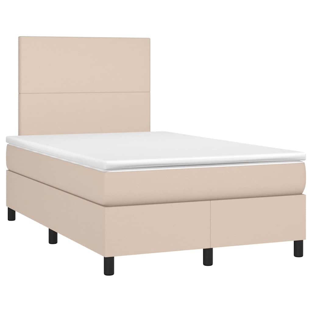 vidaXL Κρεβάτι Boxspring Στρώμα&LED Καπουτσίνο 120x190 εκ. Συνθ. Δέρμα