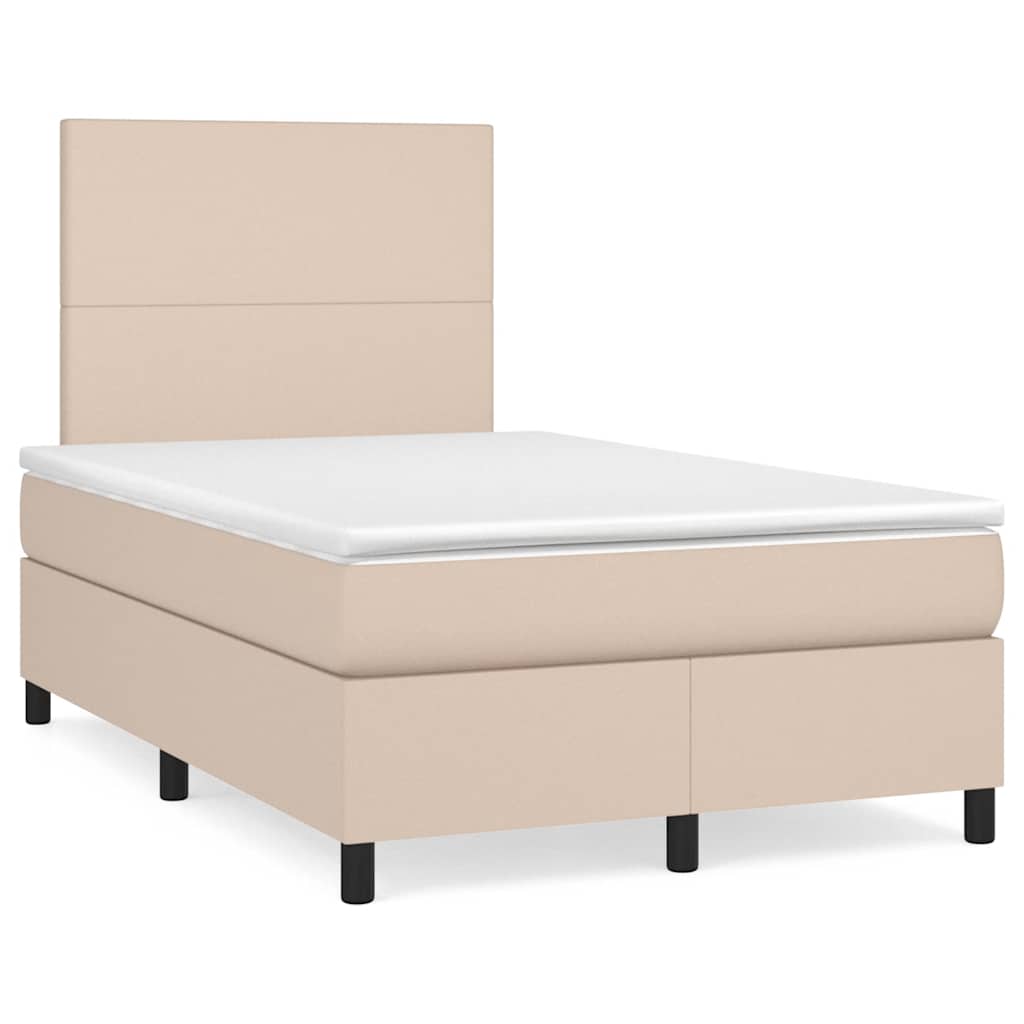 vidaXL Κρεβάτι Boxspring Στρώμα&LED Καπουτσίνο 120x190 εκ. Συνθ. Δέρμα