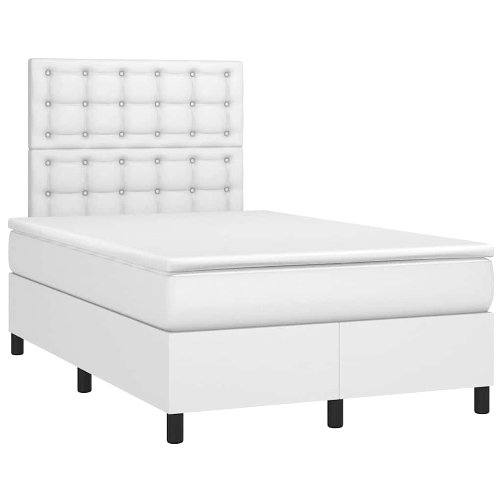 vidaXL Κρεβάτι Boxspring με Στρώμα & LED Λευκό 120x190 εκ. Συνθ. Δέρμα