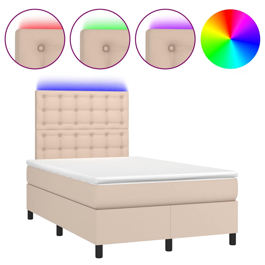 vidaXL Κρεβάτι Boxspring Στρώμα&LED Καπουτσίνο 120x190 εκ. Συνθ. Δέρμα