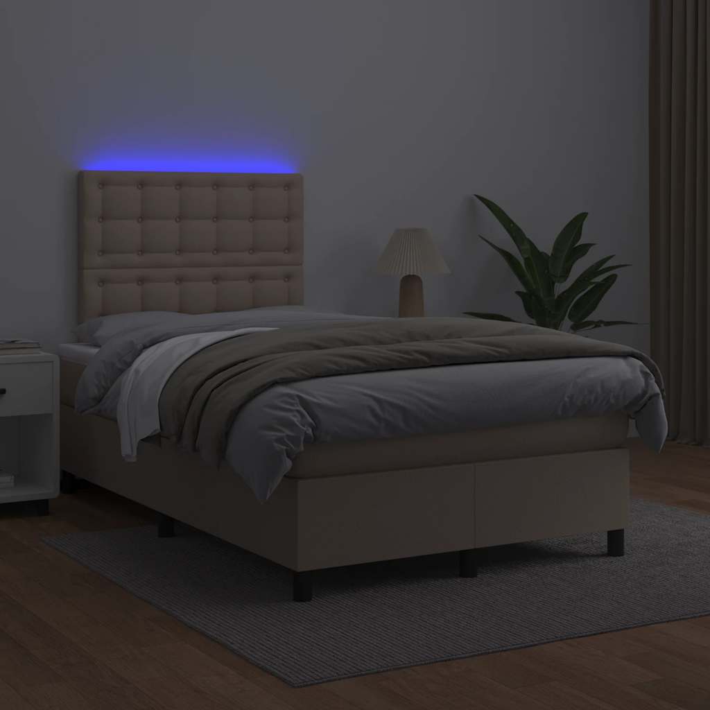 vidaXL Κρεβάτι Boxspring Στρώμα&LED Καπουτσίνο 120x190 εκ. Συνθ. Δέρμα
