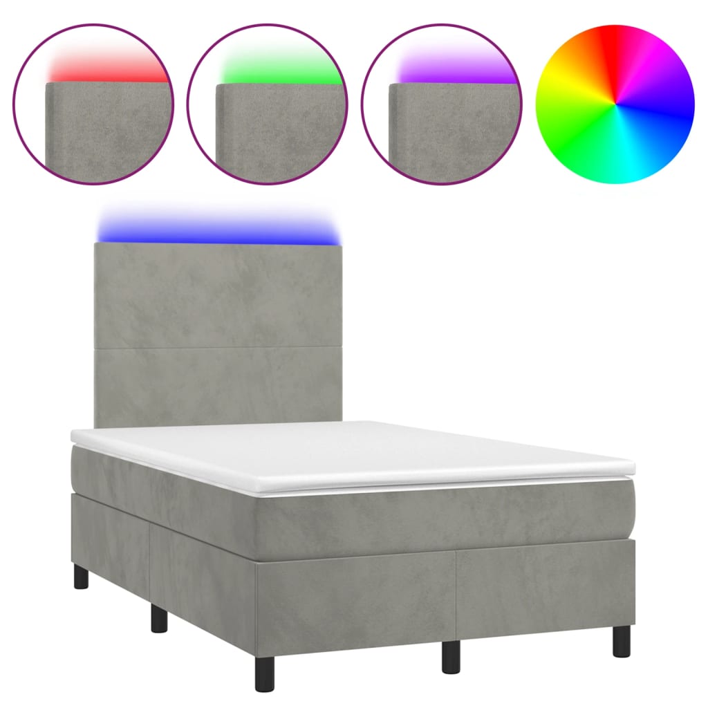 vidaXL Κρεβάτι Boxspring με Στρώμα & LED Αν.Γκρι 120x190εκ. Βελούδινο