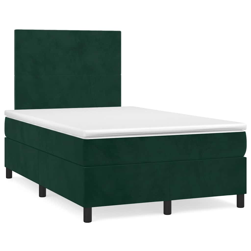 vidaXL Κρεβάτι Boxspring με Στρώμα & LED Σκ. Πράσινο 120x190εκ Βελούδο