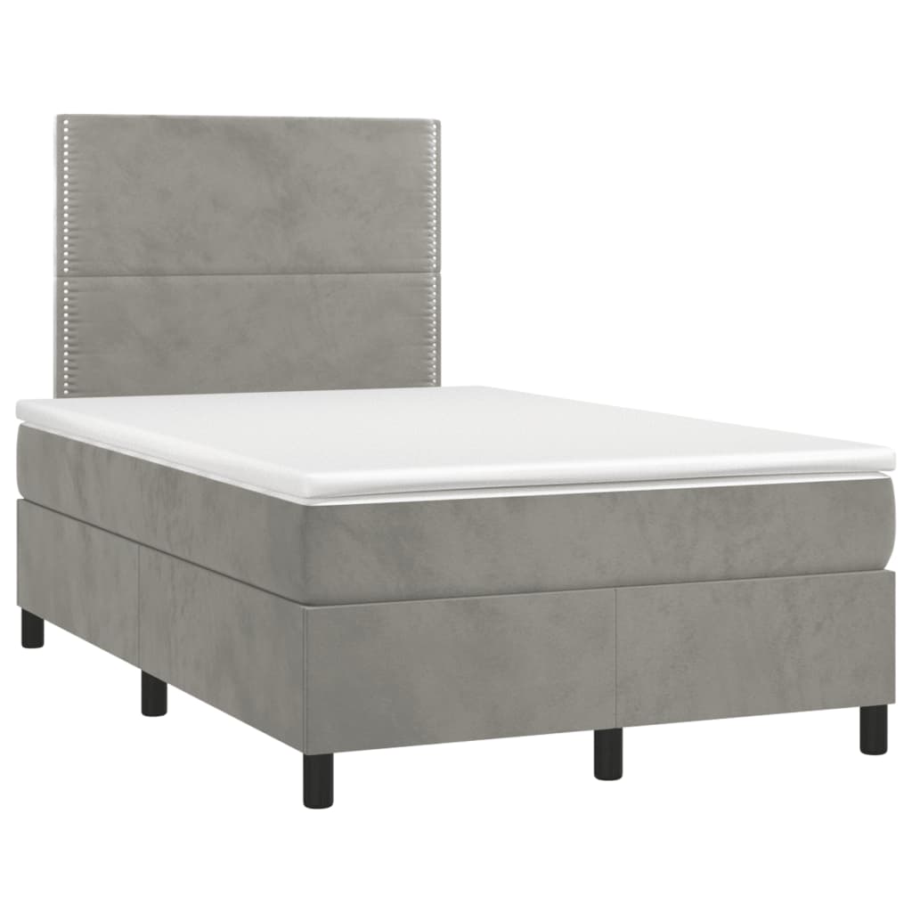 vidaXL Κρεβάτι Boxspring με Στρώμα & LED Αν.Γκρι 120x190εκ. Βελούδινο