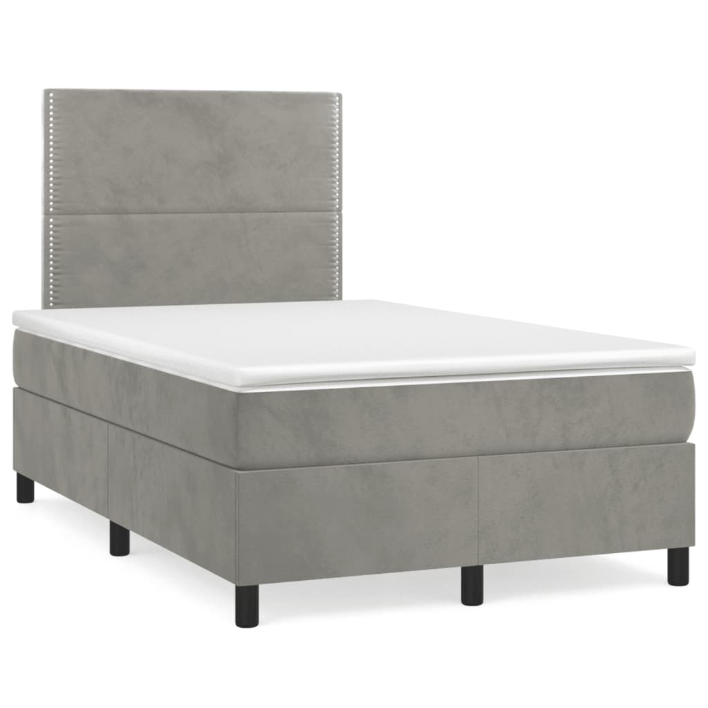 vidaXL Κρεβάτι Boxspring με Στρώμα & LED Αν.Γκρι 120x190εκ. Βελούδινο